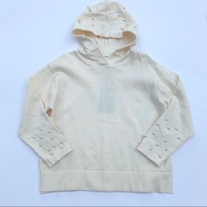 Zara pearl embellished off white hooded pullover